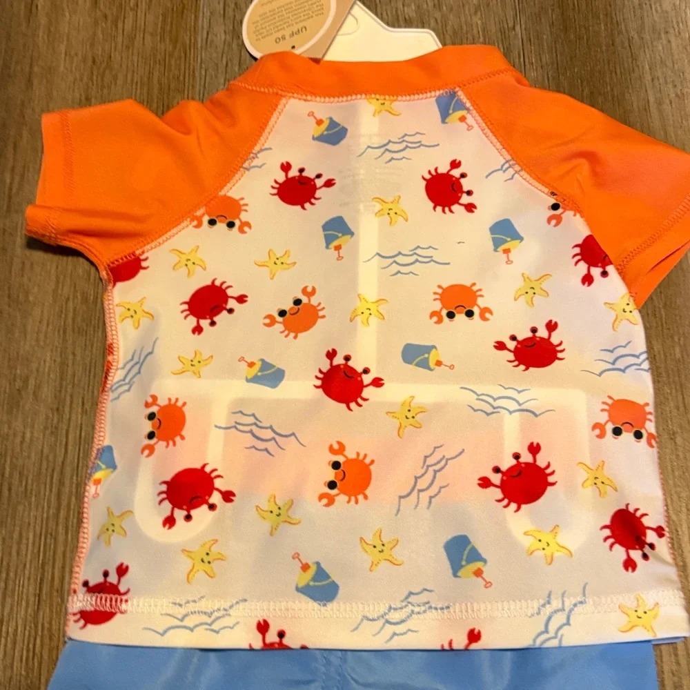 First Impressions Orange & Blue Crab UPF 50 Rashguard Swim Set
